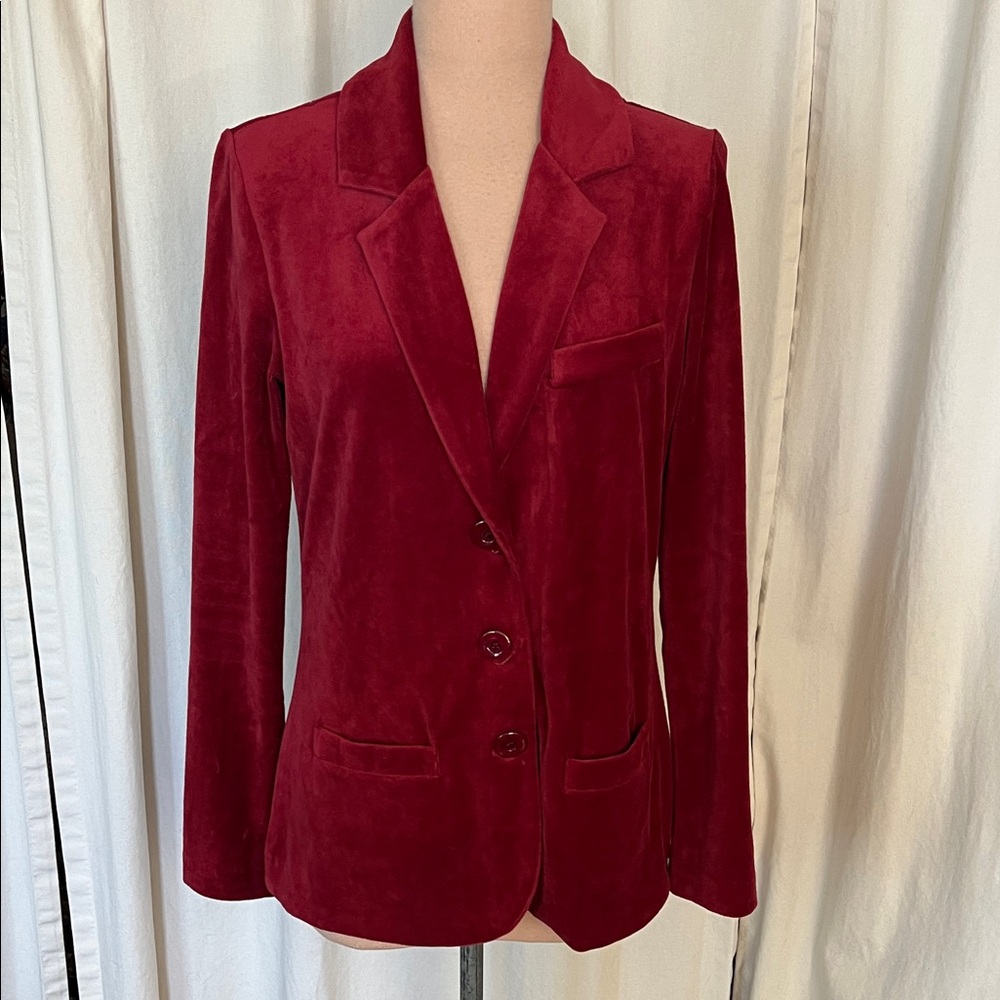 Leslie Evers the Brit Velvet Women's Blazer Jacket in Rich Red M